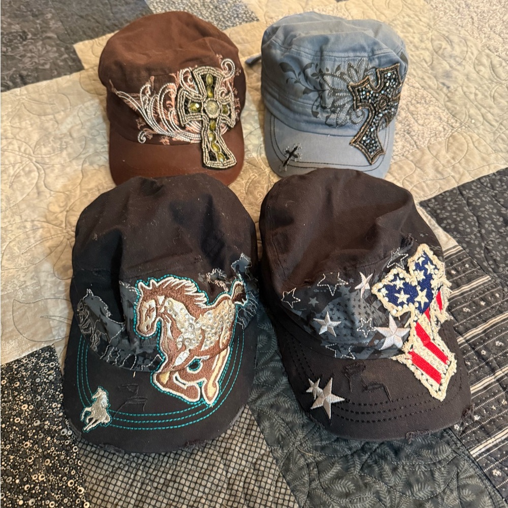 Embroidered Women's Caps - Brown, Blue, Black